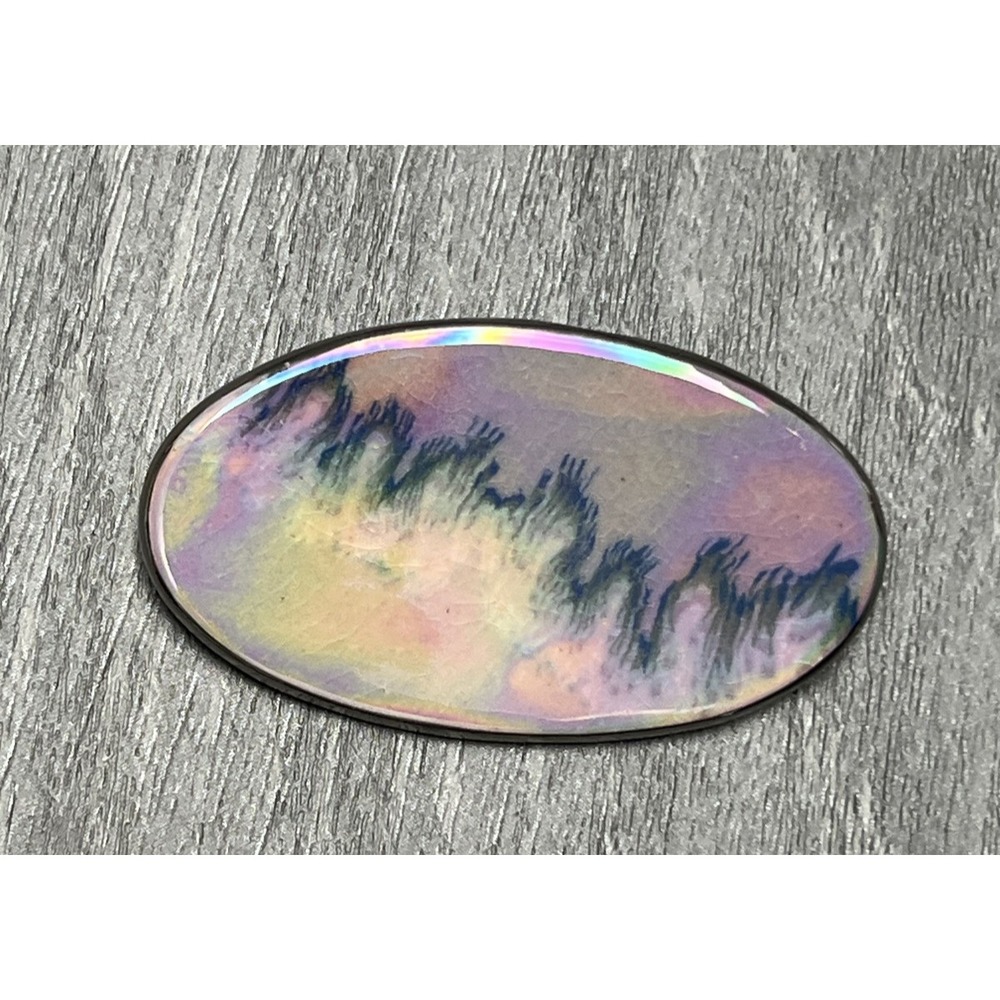 Iridescent Rainbow Oval Brooch Pin Abstract Art Resin Statement Jewelry Gift